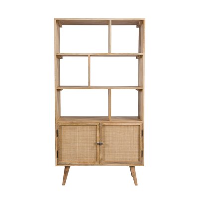 Etagère 6 niches 2 portes en cannage de manguier - CODY RENDEZ-VOUS DÉCO