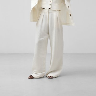Pantalon tailleur à pinces en lin ADOLFO DOMINGUEZ