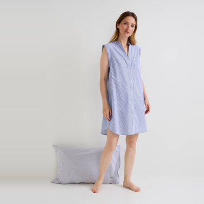 Chemise de nuit à rayures et pois brodés en coton BIO MONOPRIX LINGERIE