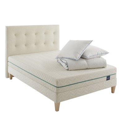 Ensemble matelas naturel latex naturel, sommier, pieds, tête de lit, couette et oreiller Aube 700 SOMEO