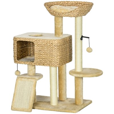 Arbre à chat style cosy chic peluche beige jacinthe d'eau PAWHUT