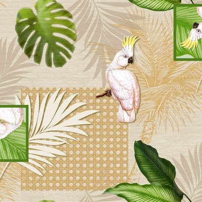 Nappe Toile cirée au mètre Cacatoes naturel DOUCEUR D'INTÉRIEUR