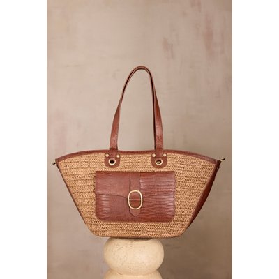 Sac panier en cuir et raphia MAX Maison 123