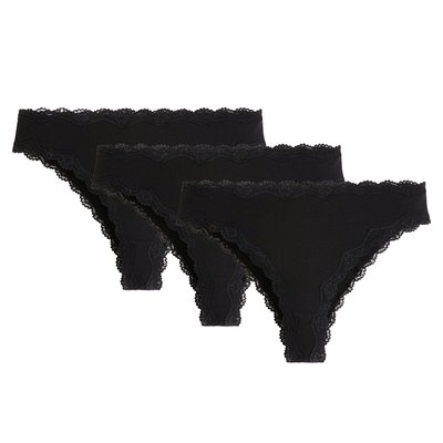 Lot de 3 tangas coton et dentelle LA REDOUTE COLLECTIONS