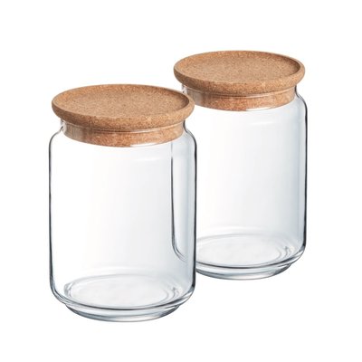 Lot de 2 pots de conservation Pure Jar Cork - Luminarc - En verre avec couvercle liège - 2 x 1L LUMINARC