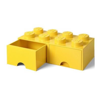 Grande brique de rangement empilable avec tiroirs jaune LEGO