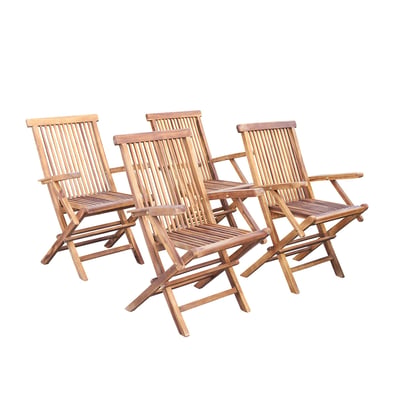 Lot de 4 fauteuils de jardin en teck massif pliants  BALI BERAH GETAH