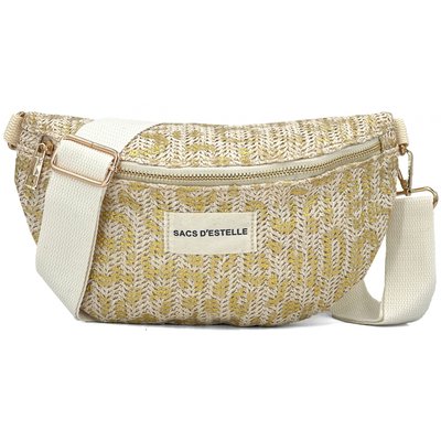 Sac à main bandoulière banane en paille BLEU CERISE