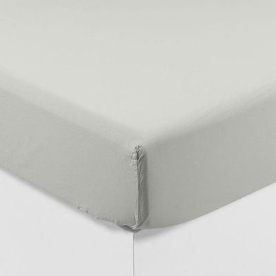 Drap housse en pur coton lavé biologique SOUFFLE CARRE BLANC