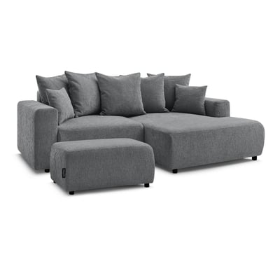 Canapé d'angle convertible 5 places en tissu texturé avec pouf, ATILLA BOBOCHIC