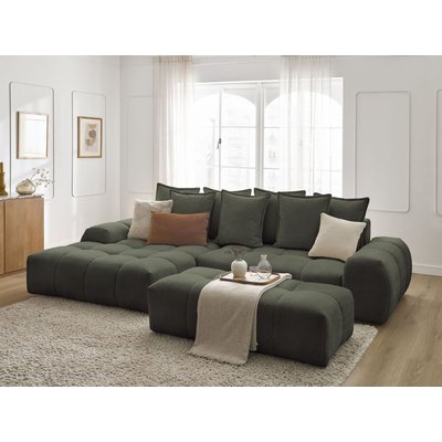 Canapé d'angle convertible 4 places en tissu chiné avec pouf, EVEREST BOBOCHIC