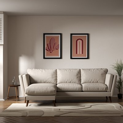 Frida Contemporary Soft Brushed Corner Chaise Feather Sofa - Left facing with Dark Wood Legs SO'HOME