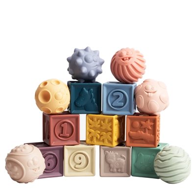 Coffret de 15 cubes et balles sensorielles en silicone MAGNI