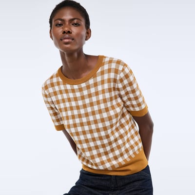 Pull manches courtes motif vichy MONOPRIX
