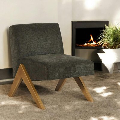 Fauteuil de salon bois et velours anthracite SOHO PIER IMPORT