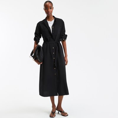 Vestido comprido direito, com cinto e gola Mao LA REDOUTE COLLECTIONS