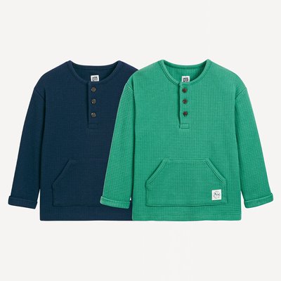 Lot de 2 T-shirts manches longues, nid d'abeille LA REDOUTE COLLECTIONS