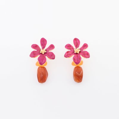 Boucles d'oreilles fleur rose fuchsia et perles BALABOOSTE