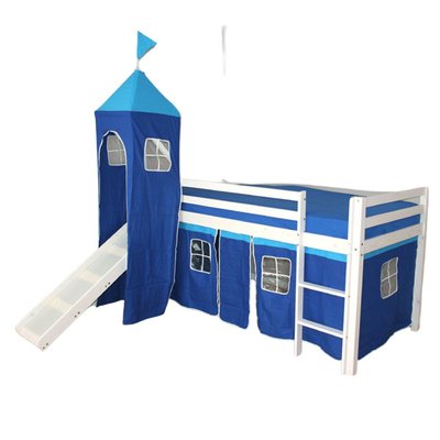 Lit Simple Blanc 90x200 en hauteur avec echelle Tour et toboggan Bleu HOMESTYLE4U