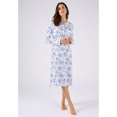 Chemise de nuit maille côtelée bleu fleuri DAMART