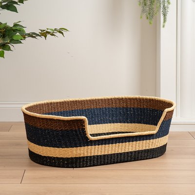 Navy and Brown Stripe Woven Pet Bed with Cushion Medium SO'HOME