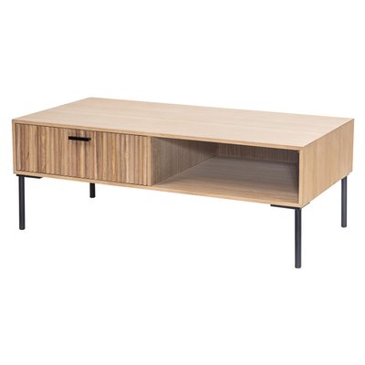 Table basse 1 tiroir, frêne et métal, MAYA NORDLYS