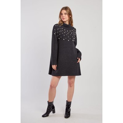 Robe pull col roulé unie avec perles JORIS DERHY