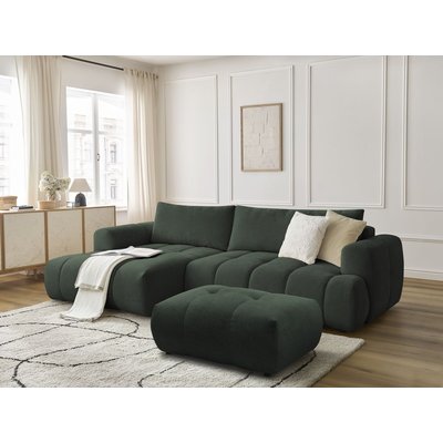 Canapé d'angle convertible 3 places en tissu lisse avec pouf, FUJI BOBOCHIC