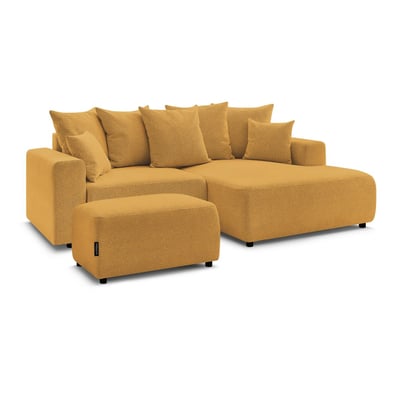 Canapé d'angle convertible 5 places en tissu chiné avec pouf, ATILLA BOBOCHIC