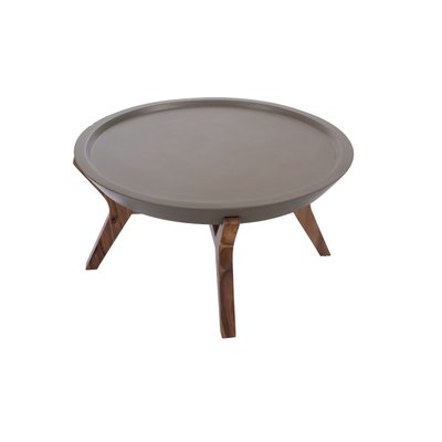 Table basse ronde en béton gris et pieds en acacia D80 - SALAZIE AMADEUS