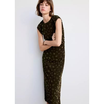 Robe en velours dévoré froncée MANGO