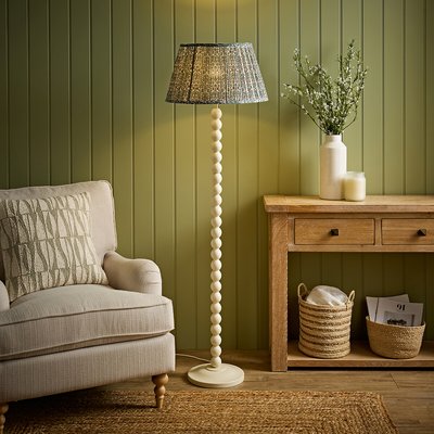 Bobbie Painted Cream Bobbin Floor Lamp with Floral Pleated Shade SO'HOME