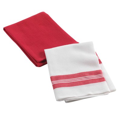 Lot de 2 torchons Collection Nid d'abeille bicolore DOUCEUR D'INTÉRIEUR