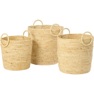 Set de 3 paniers ronds tressés avec anse RECOLLECTION