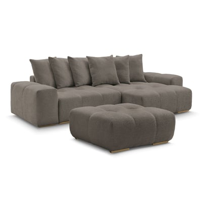 Canapé d'angle convertible 5 places en tissu bouclette avec pouf, ANAKIN BOBOCHIC