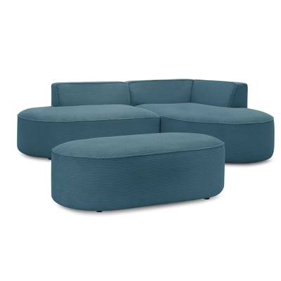 Canapé d'angle fixe 5 places en velours côtelé avec pouf, ROUSSEAU BOBOCHIC