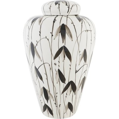 Vase en porcelaine blanche feuilles noires style oriental RECOLLECTION