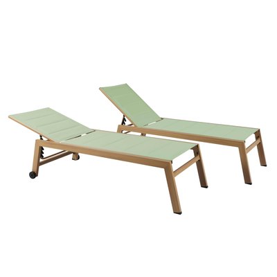 Lot de 2 bains de soleil en aluminium effet bois avec roues, inclinables 5 positions FUTUNA OVIALA