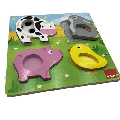 Puzzle en bois encastrable et tactile - animaux de la ferme - Bon état GOULA
