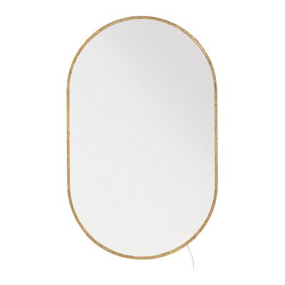 Miroir ovale avec LED, métal fnition laiton 66x105 BLANC D’IVOIRE