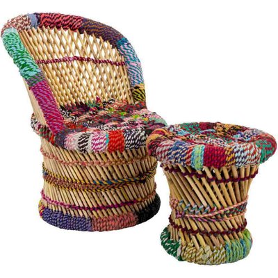 Fauteuil enfant en bambou et corde colorée avec repose pieds RECOLLECTION