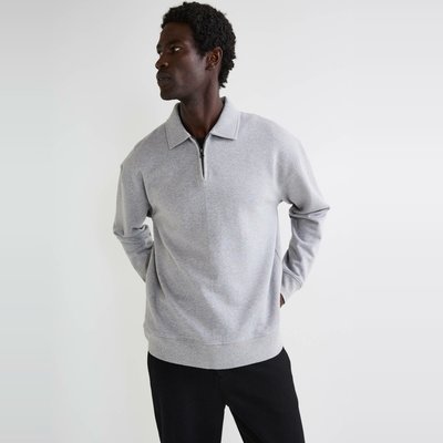 Sweat col polo zippé en coton BIO GOTS MONOPRIX
