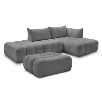 Canapé modulable 4 places en tissu bouclette avec pouf, AZRA BOBOCHIC