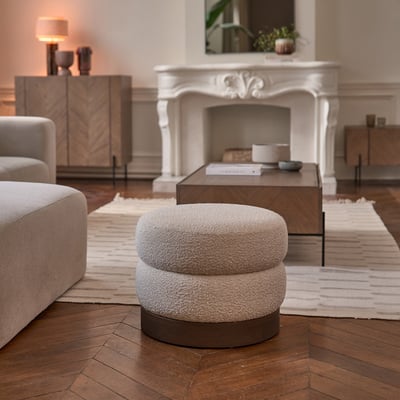 Pouf en bois massif et bouclette  TANE BERAH GETAH