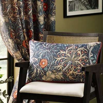 Seaweed Matt Velvet Piped Feather Filled Cushion MORRIS & CO.