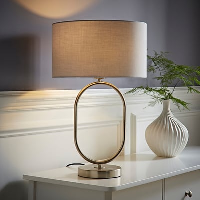 Aubrey Brushed Chrome Oval Table Lamp with Drum Shade SO'HOME