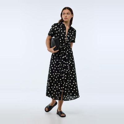 Robe chemise midi à pois en lin MONOPRIX