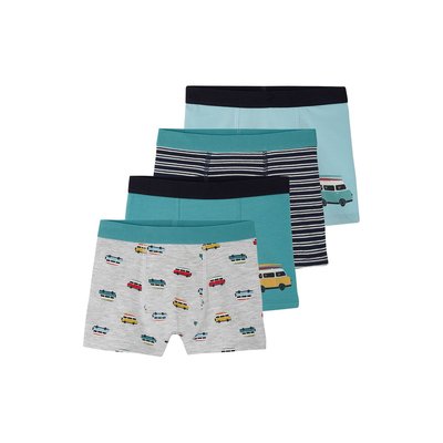 Lot de 4 boxers stretch "van" en coton bio VERTBAUDET