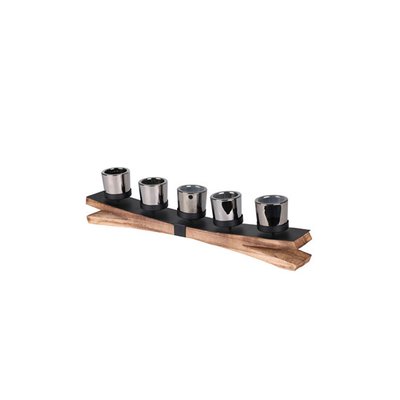 Bougeoir bois et métal 5 bougies - 54x7x13cm WADIGA