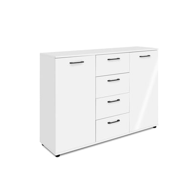 Buffet étroit blanc 2 portes 4 tiroirs ALVA PIER IMPORT